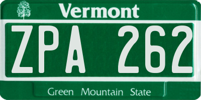 VT license plate ZPA262