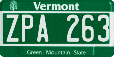 VT license plate ZPA263