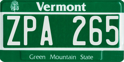 VT license plate ZPA265