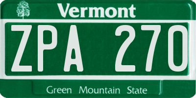 VT license plate ZPA270