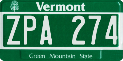 VT license plate ZPA274