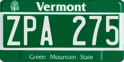VT license plate ZPA275
