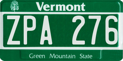 VT license plate ZPA276