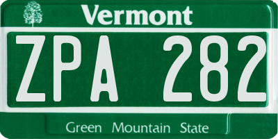 VT license plate ZPA282