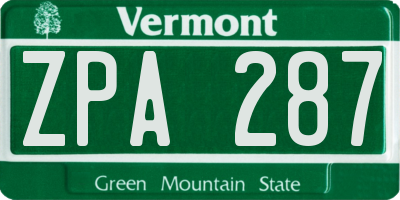 VT license plate ZPA287
