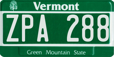 VT license plate ZPA288