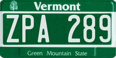 VT license plate ZPA289