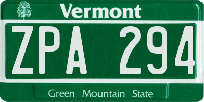 VT license plate ZPA294