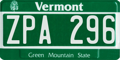VT license plate ZPA296