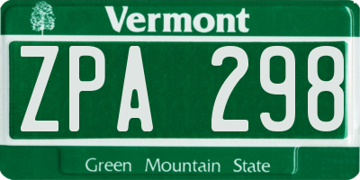 VT license plate ZPA298