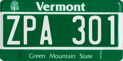 VT license plate ZPA301