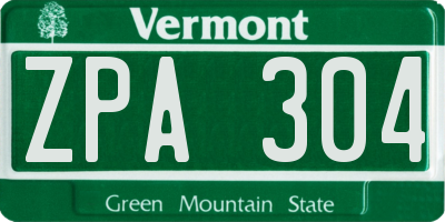 VT license plate ZPA304