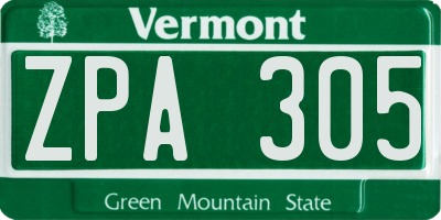 VT license plate ZPA305