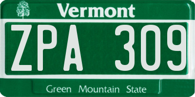 VT license plate ZPA309