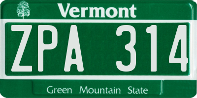 VT license plate ZPA314