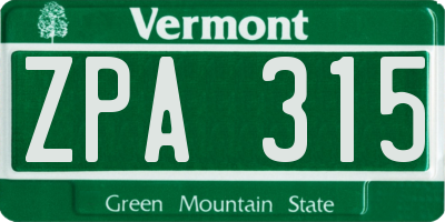 VT license plate ZPA315