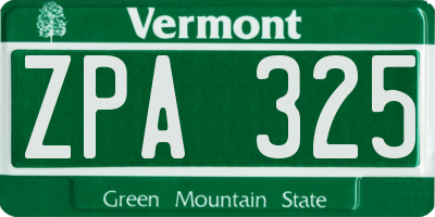 VT license plate ZPA325