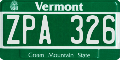 VT license plate ZPA326