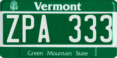 VT license plate ZPA333