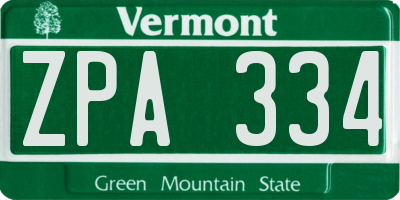 VT license plate ZPA334