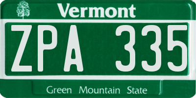 VT license plate ZPA335