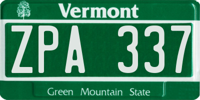 VT license plate ZPA337