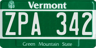 VT license plate ZPA342