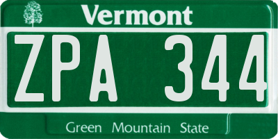 VT license plate ZPA344