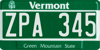 VT license plate ZPA345