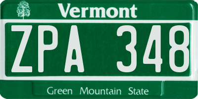 VT license plate ZPA348