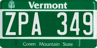 VT license plate ZPA349