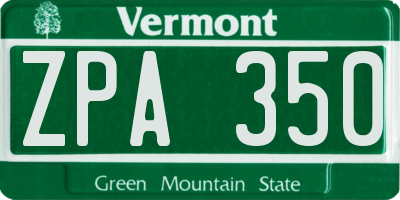 VT license plate ZPA350