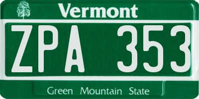 VT license plate ZPA353
