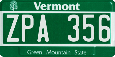 VT license plate ZPA356
