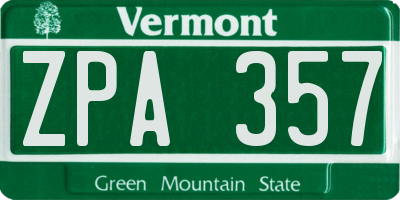 VT license plate ZPA357