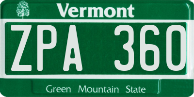 VT license plate ZPA360