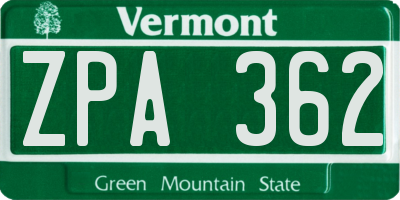 VT license plate ZPA362