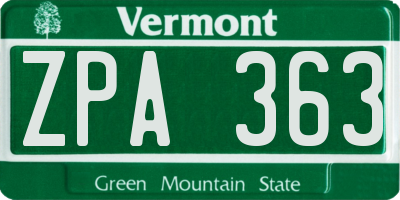 VT license plate ZPA363