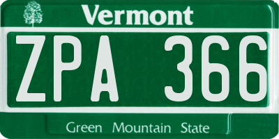 VT license plate ZPA366