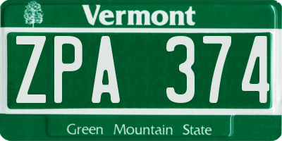 VT license plate ZPA374