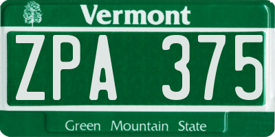 VT license plate ZPA375