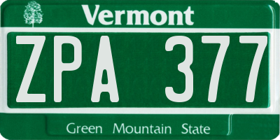 VT license plate ZPA377