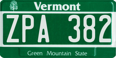 VT license plate ZPA382
