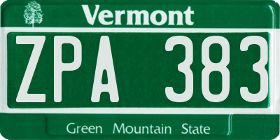 VT license plate ZPA383