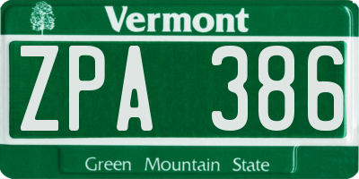 VT license plate ZPA386