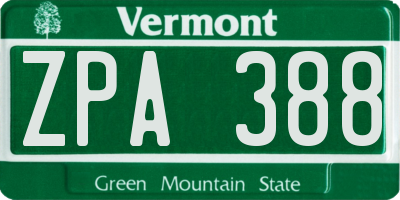 VT license plate ZPA388