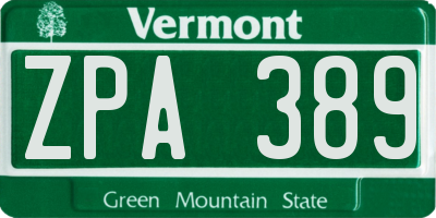 VT license plate ZPA389
