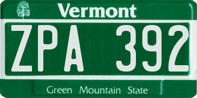 VT license plate ZPA392