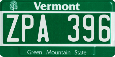 VT license plate ZPA396