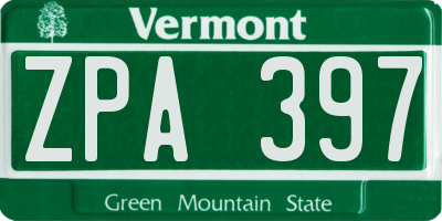 VT license plate ZPA397